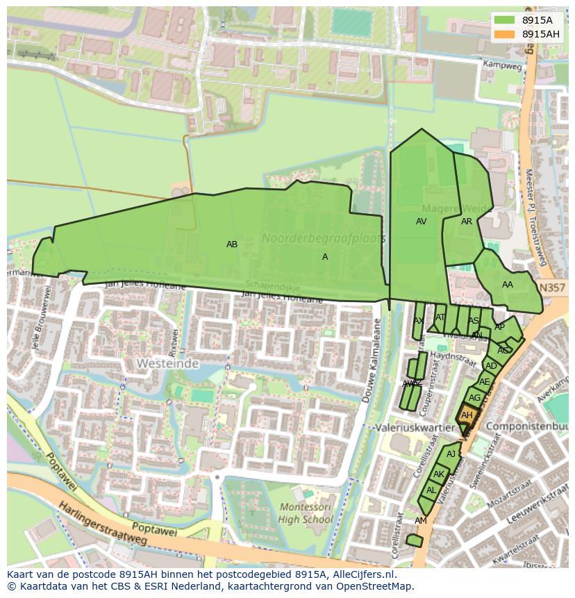 Afbeelding van het postcodegebied 8915 AH op de kaart.