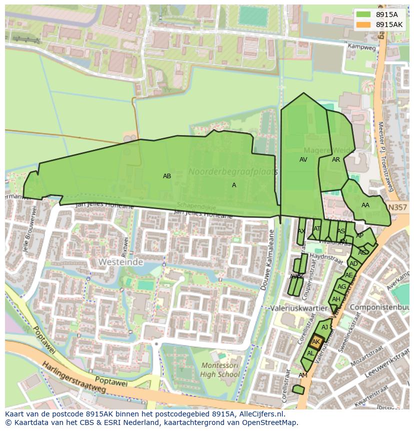 Afbeelding van het postcodegebied 8915 AK op de kaart.