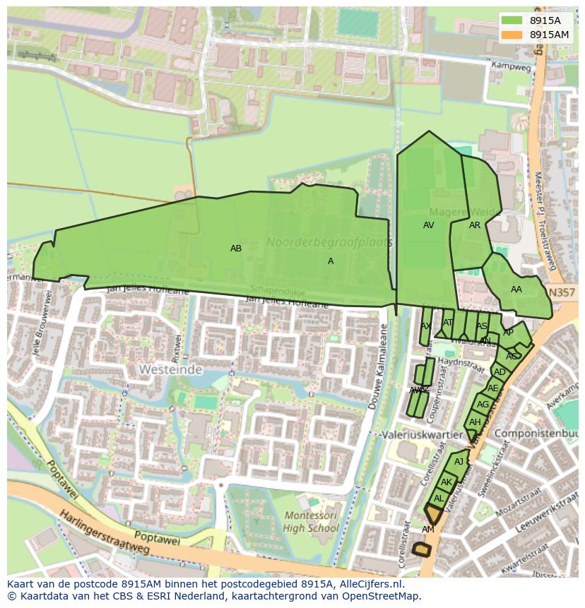 Afbeelding van het postcodegebied 8915 AM op de kaart.