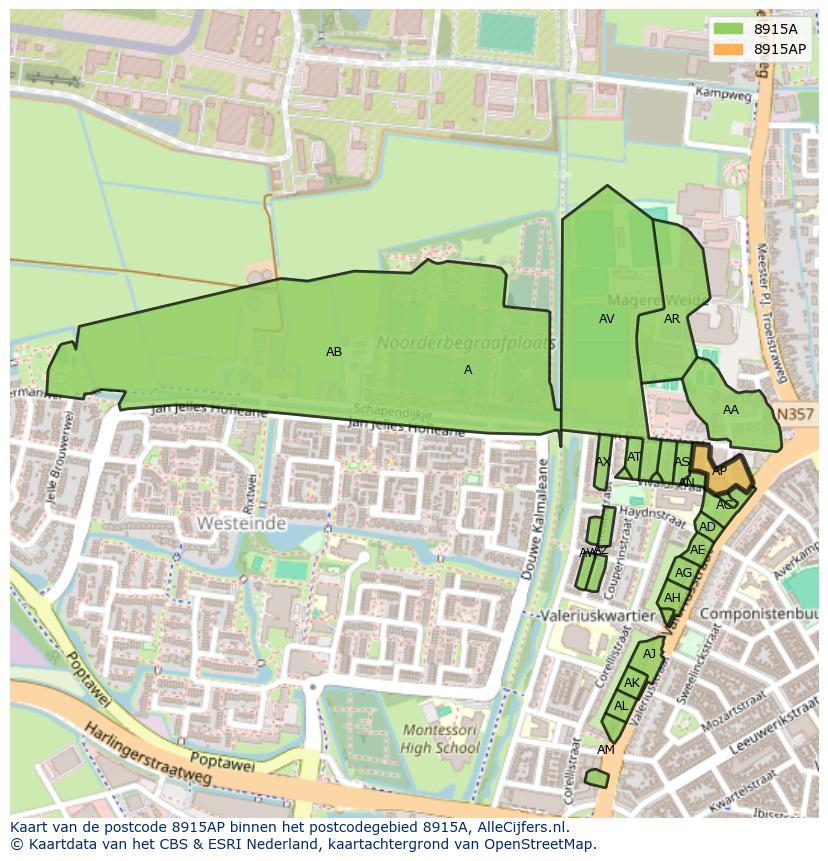 Afbeelding van het postcodegebied 8915 AP op de kaart.