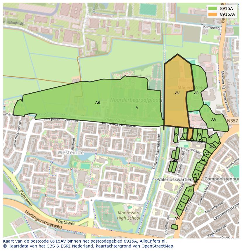 Afbeelding van het postcodegebied 8915 AV op de kaart.
