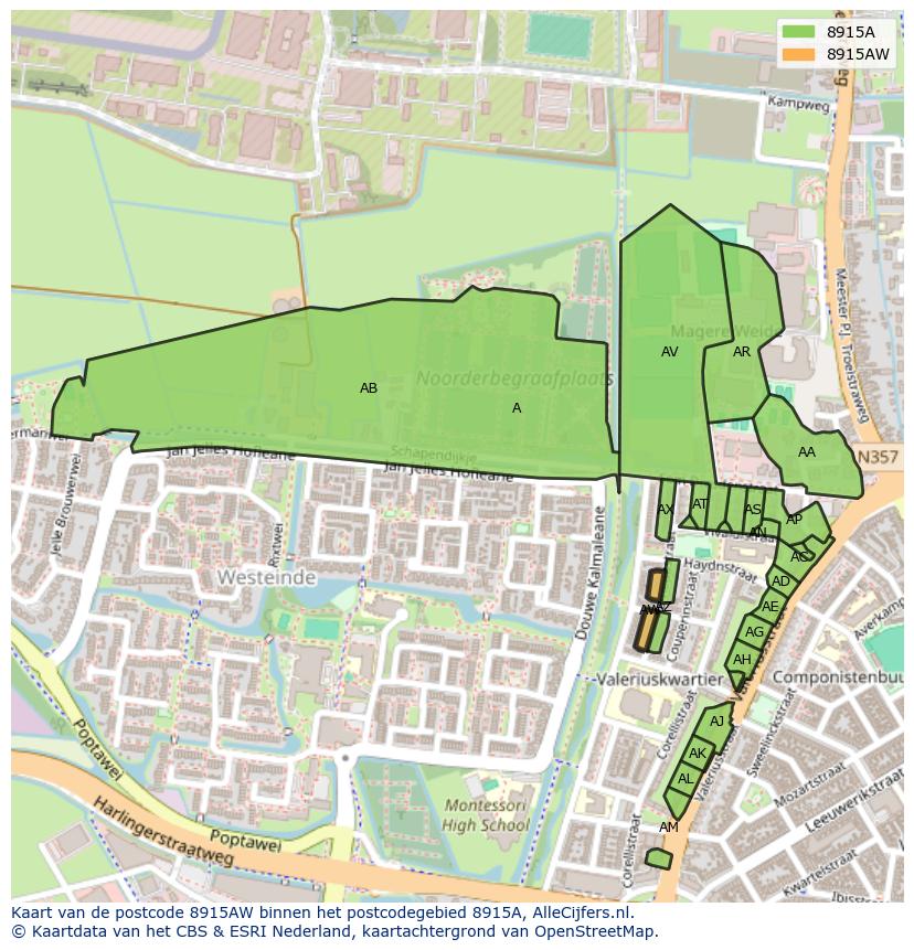 Afbeelding van het postcodegebied 8915 AW op de kaart.
