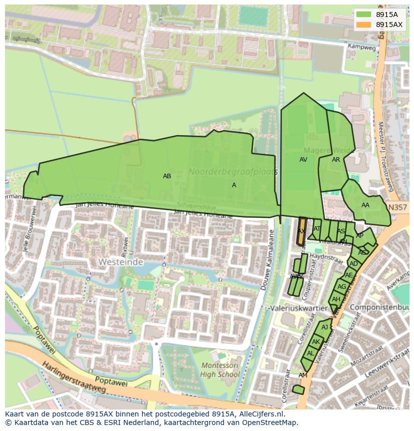 Afbeelding van het postcodegebied 8915 AX op de kaart.
