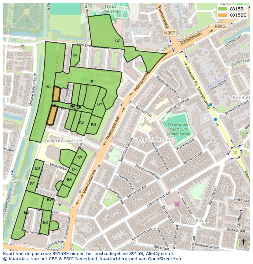 Afbeelding van het postcodegebied 8915 BE op de kaart.