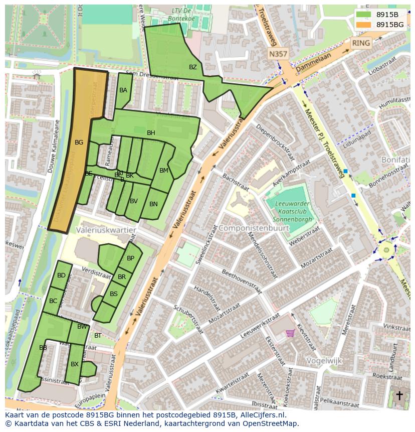 Afbeelding van het postcodegebied 8915 BG op de kaart.