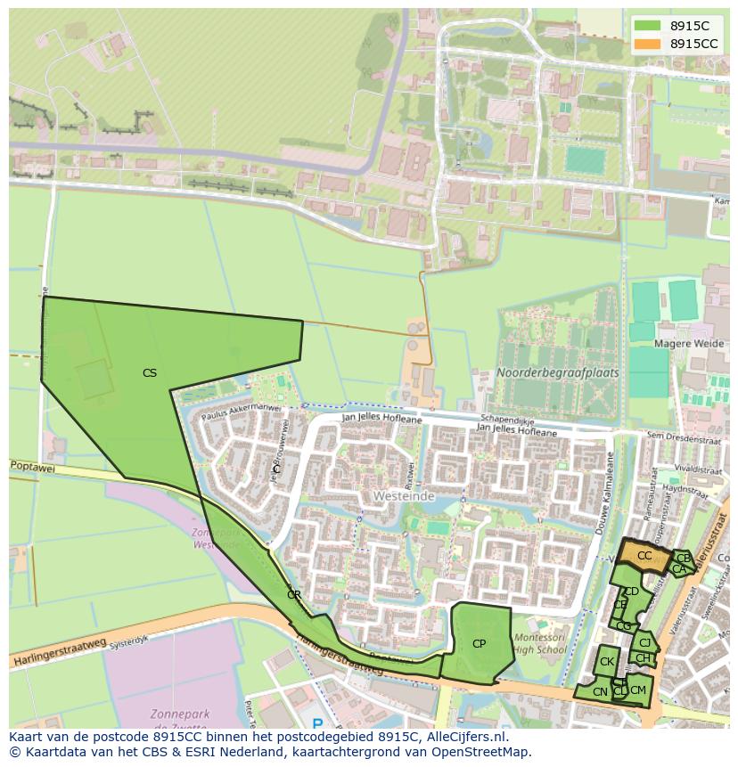 Afbeelding van het postcodegebied 8915 CC op de kaart.