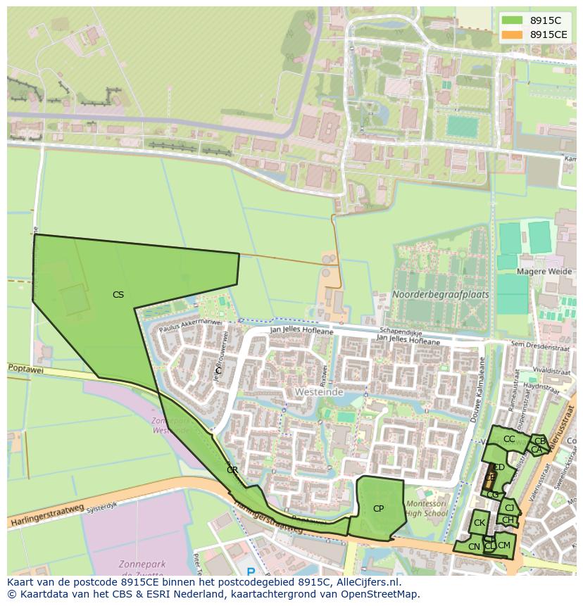 Afbeelding van het postcodegebied 8915 CE op de kaart.