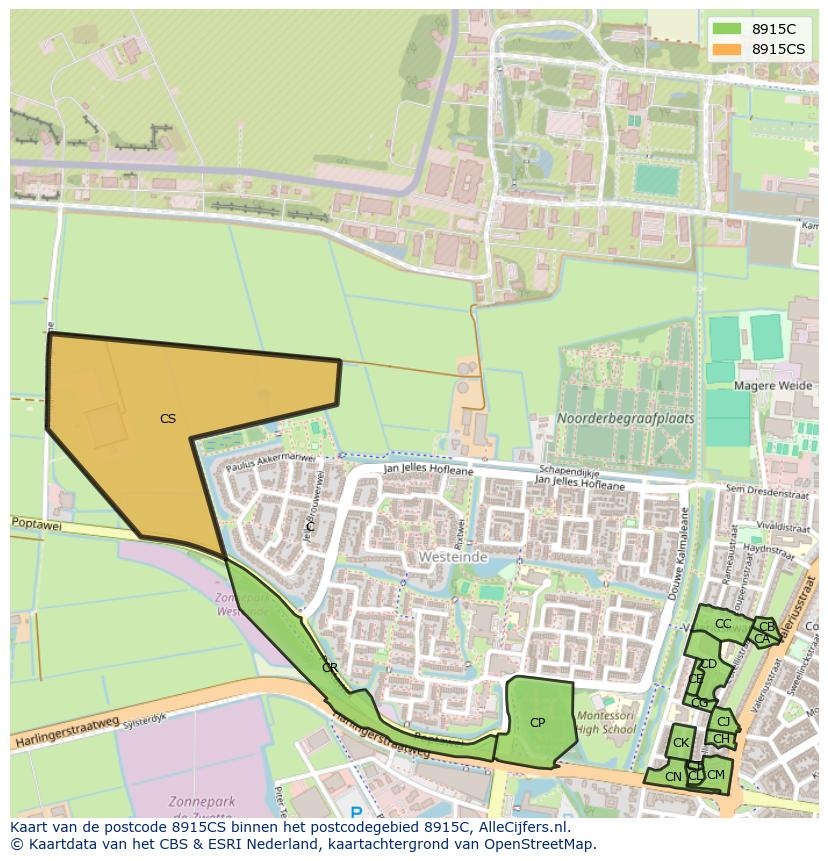 Afbeelding van het postcodegebied 8915 CS op de kaart.