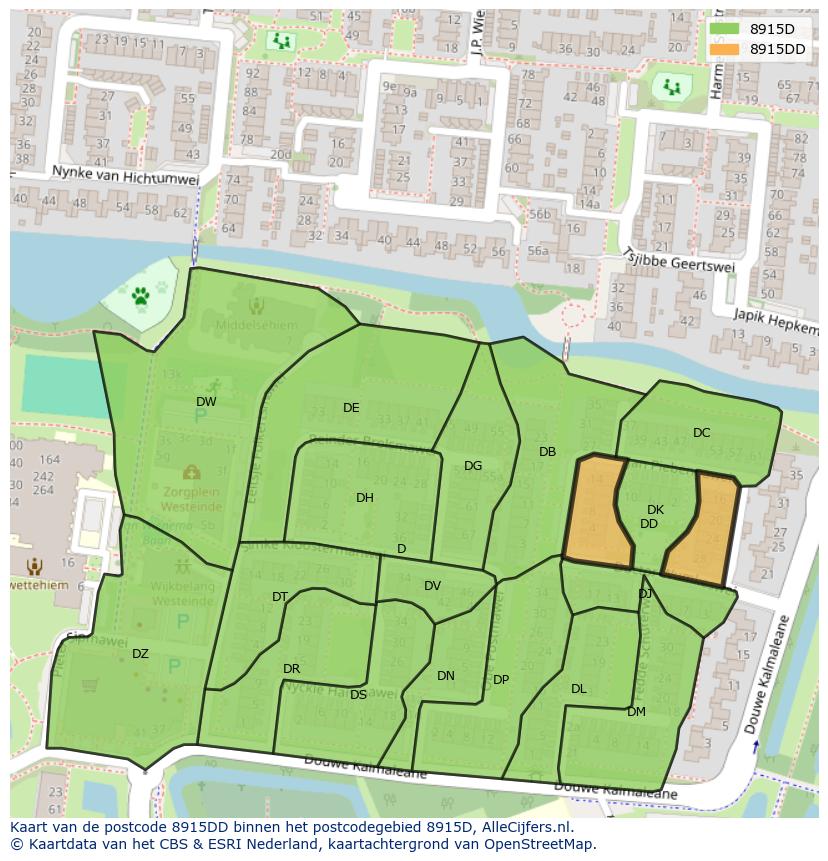 Afbeelding van het postcodegebied 8915 DD op de kaart.