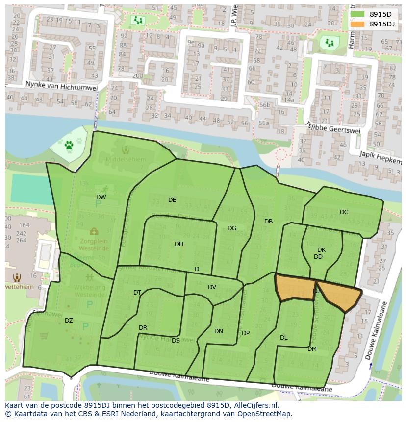 Afbeelding van het postcodegebied 8915 DJ op de kaart.