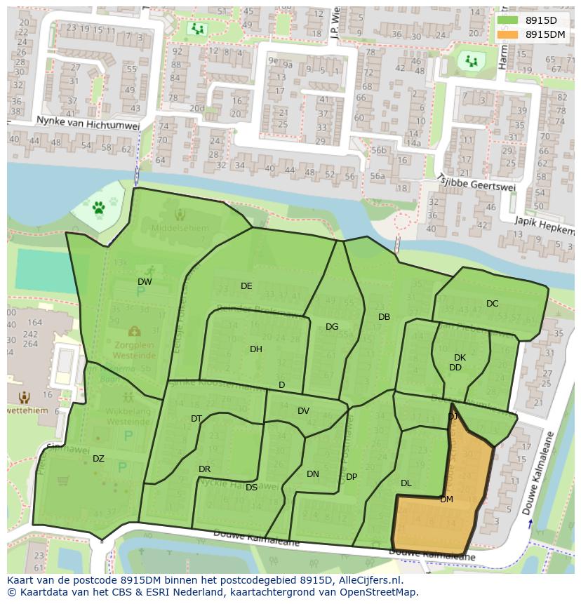 Afbeelding van het postcodegebied 8915 DM op de kaart.