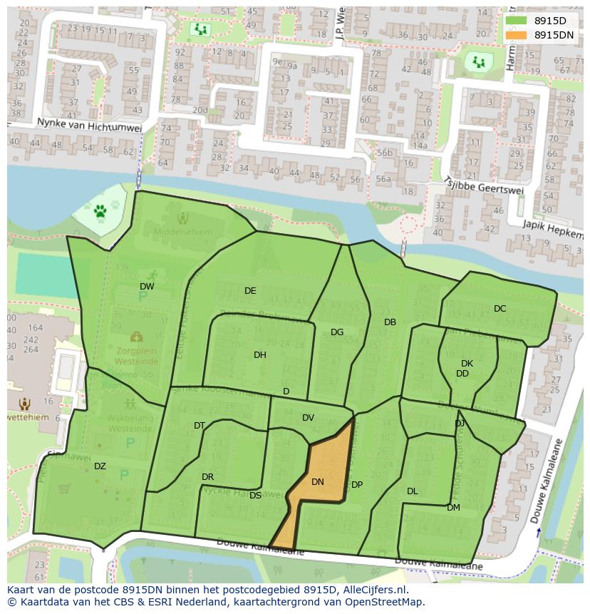 Afbeelding van het postcodegebied 8915 DN op de kaart.
