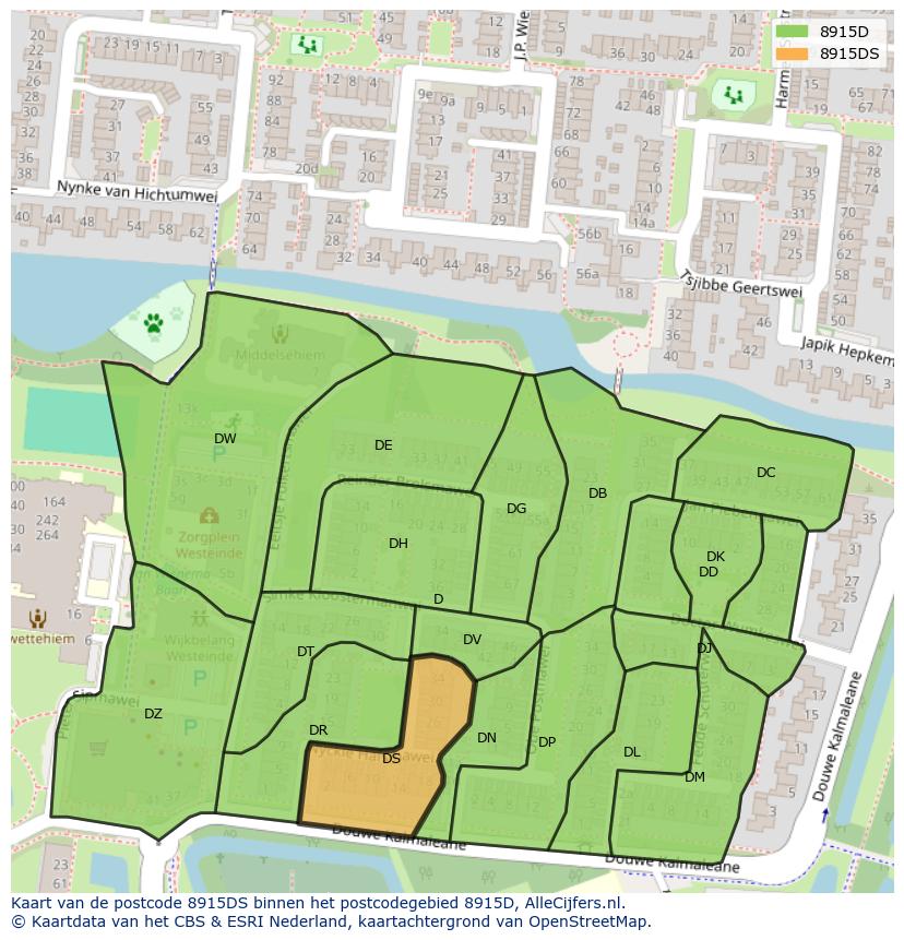 Afbeelding van het postcodegebied 8915 DS op de kaart.