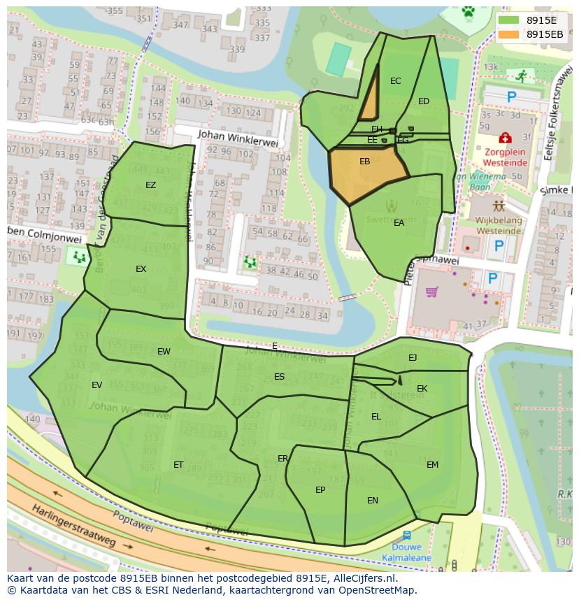 Afbeelding van het postcodegebied 8915 EB op de kaart.