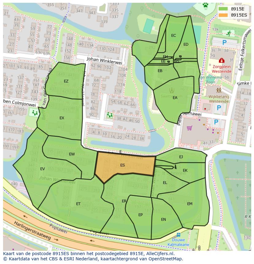 Afbeelding van het postcodegebied 8915 ES op de kaart.