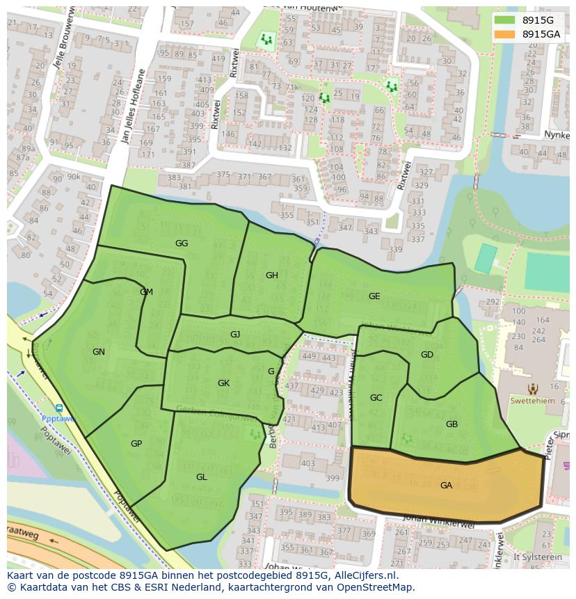 Afbeelding van het postcodegebied 8915 GA op de kaart.