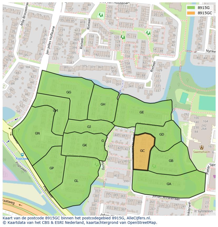 Afbeelding van het postcodegebied 8915 GC op de kaart.