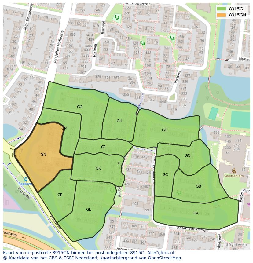 Afbeelding van het postcodegebied 8915 GN op de kaart.