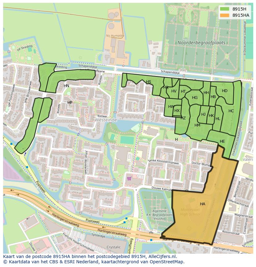 Afbeelding van het postcodegebied 8915 HA op de kaart.