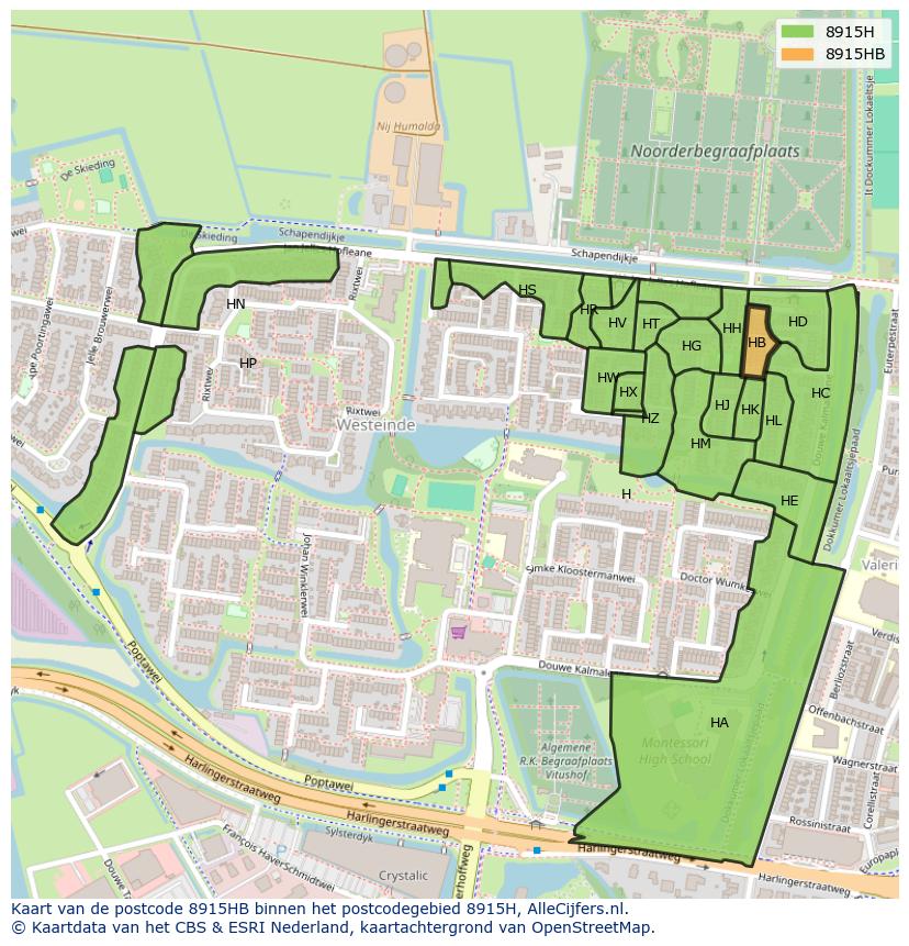 Afbeelding van het postcodegebied 8915 HB op de kaart.