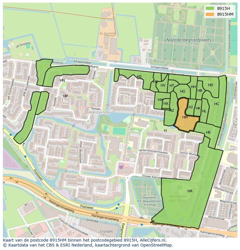 Afbeelding van het postcodegebied 8915 HM op de kaart.