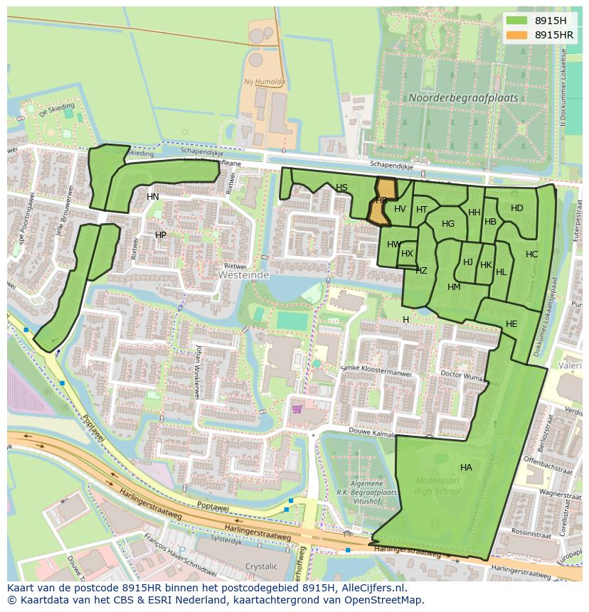 Afbeelding van het postcodegebied 8915 HR op de kaart.