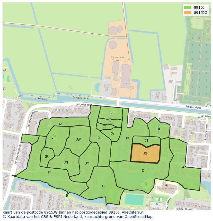 Afbeelding van het postcodegebied 8915 JG op de kaart.