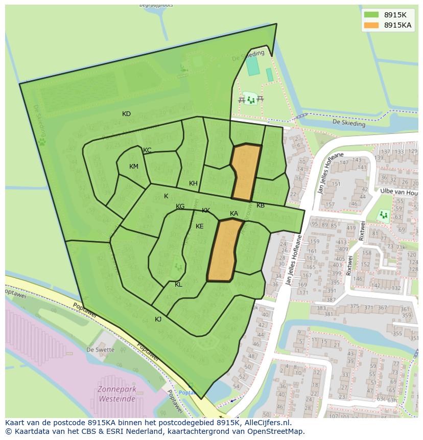 Afbeelding van het postcodegebied 8915 KA op de kaart.
