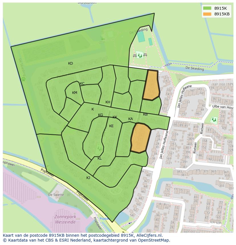 Afbeelding van het postcodegebied 8915 KB op de kaart.