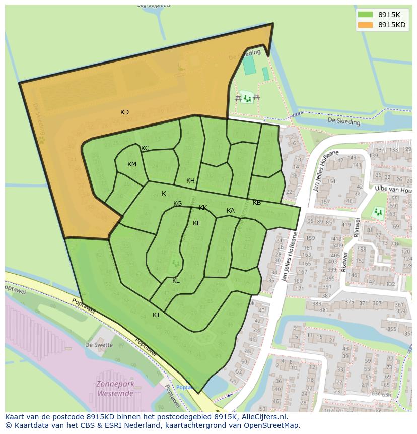 Afbeelding van het postcodegebied 8915 KD op de kaart.