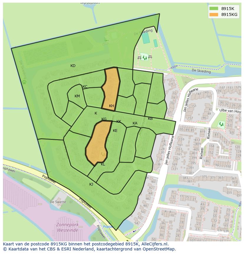 Afbeelding van het postcodegebied 8915 KG op de kaart.