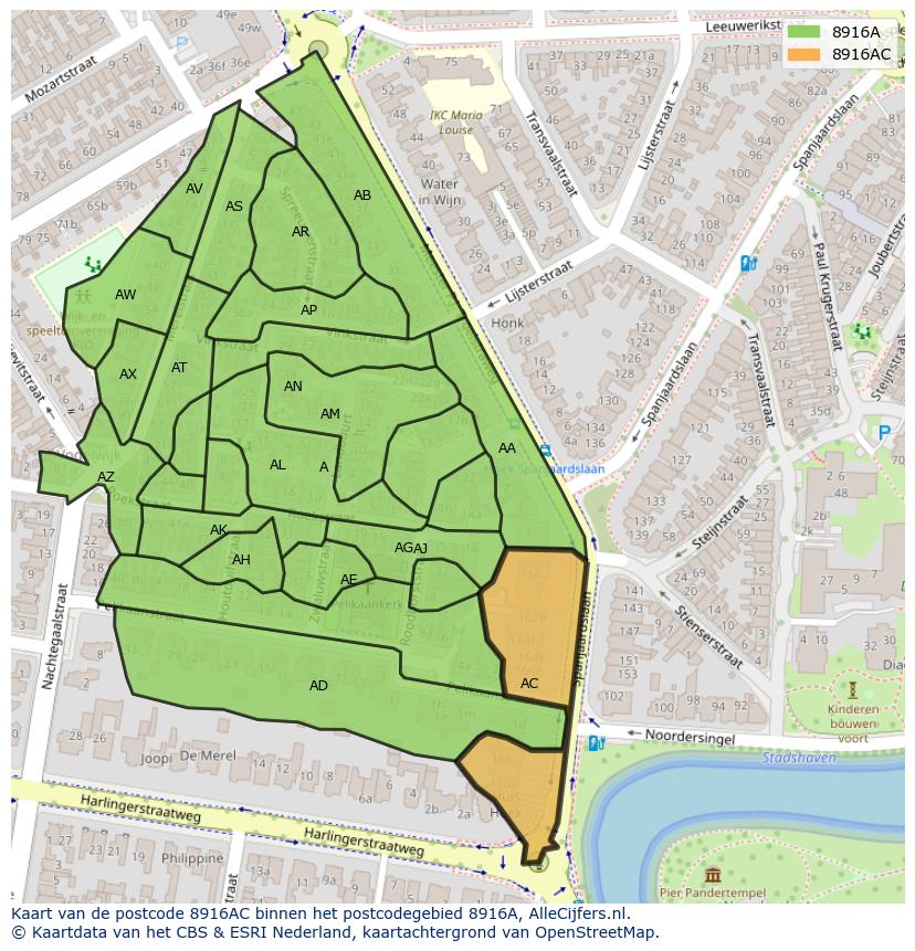 Afbeelding van het postcodegebied 8916 AC op de kaart.