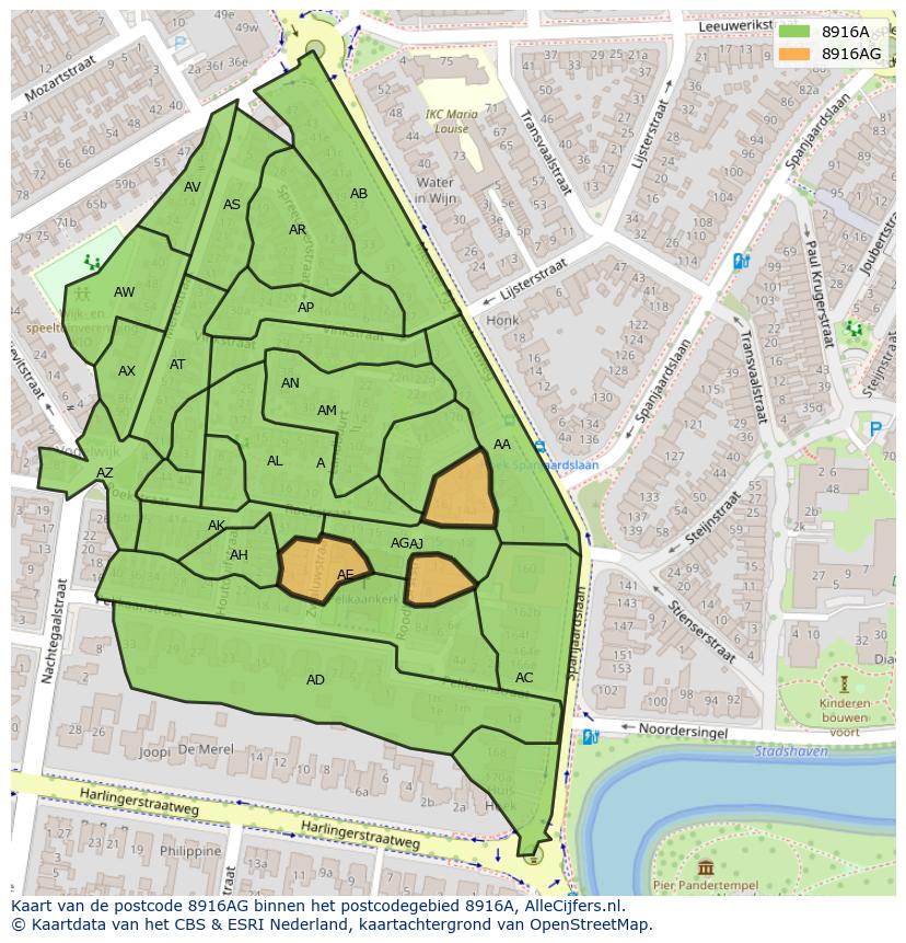 Afbeelding van het postcodegebied 8916 AG op de kaart.