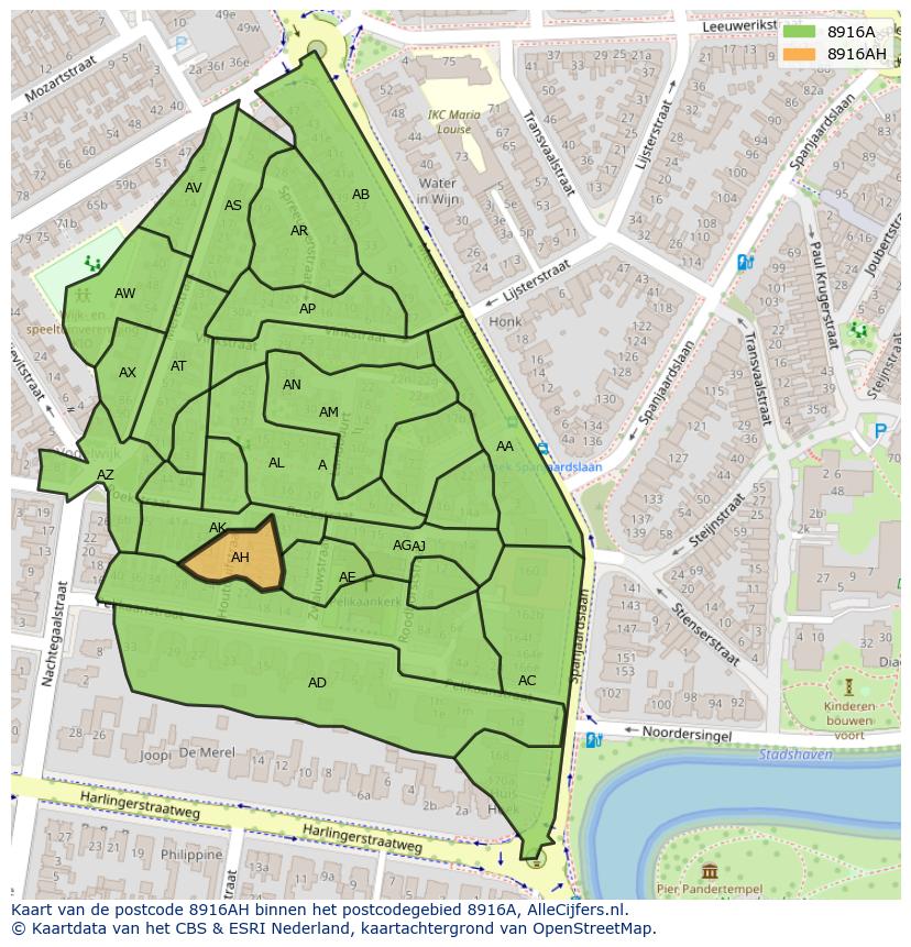 Afbeelding van het postcodegebied 8916 AH op de kaart.