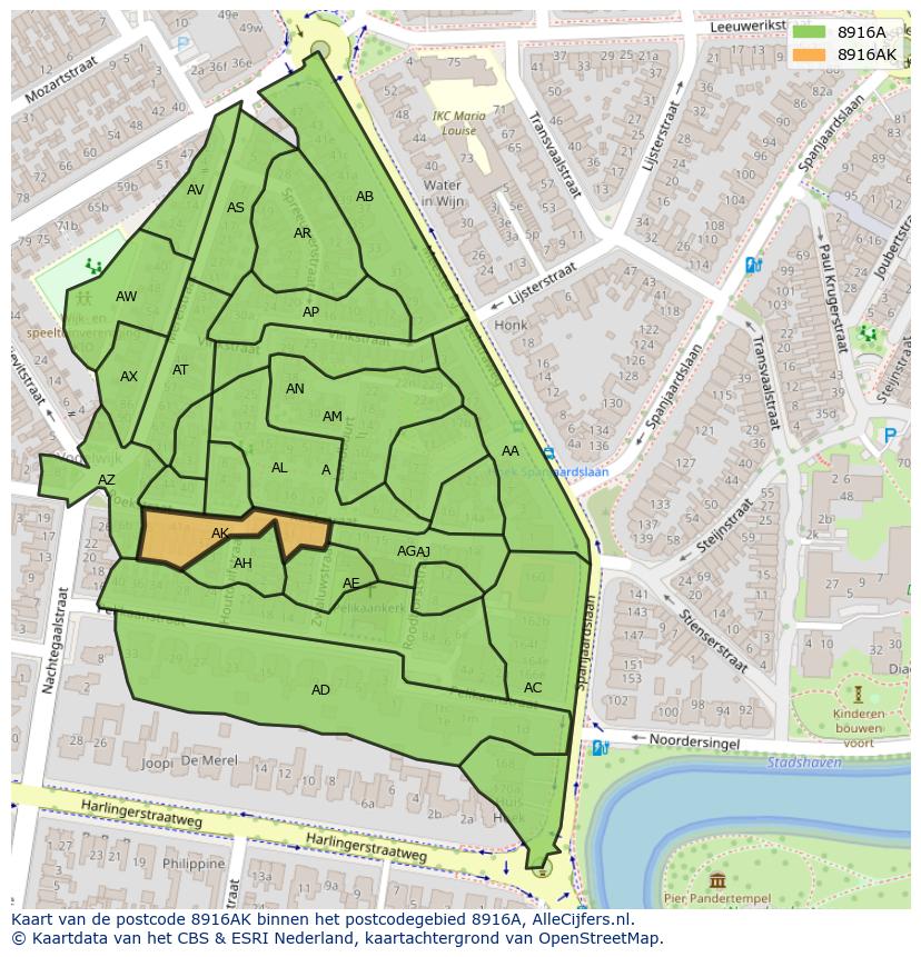 Afbeelding van het postcodegebied 8916 AK op de kaart.