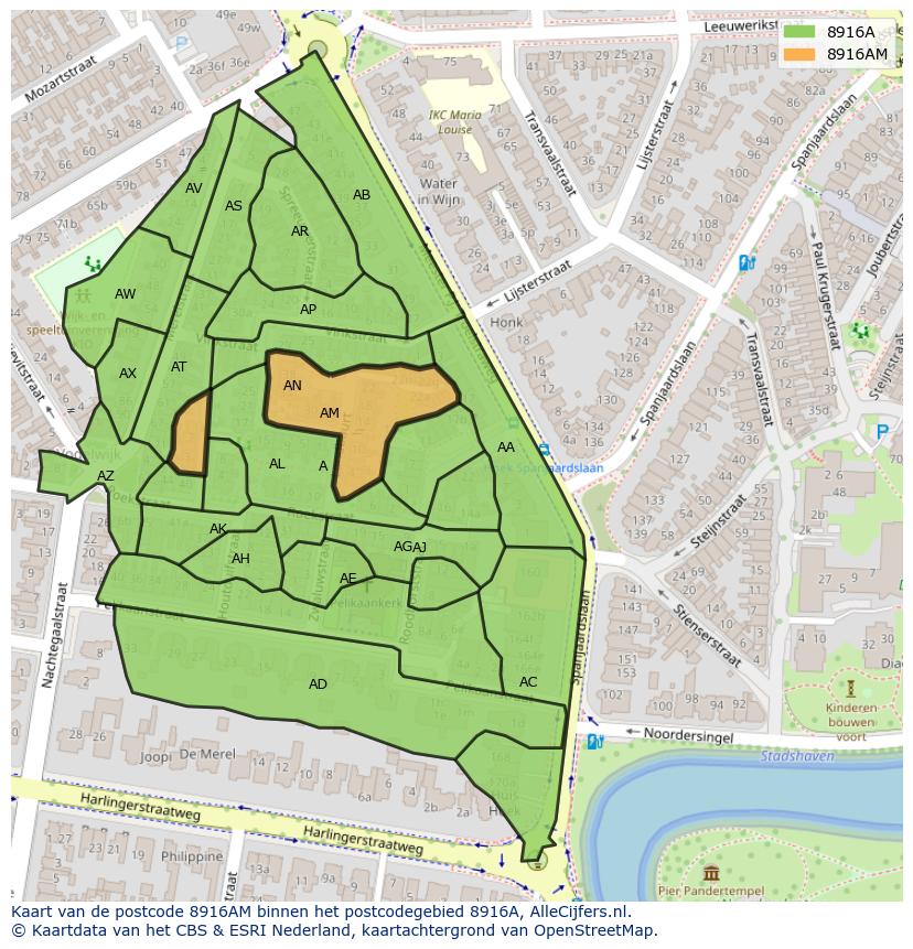 Afbeelding van het postcodegebied 8916 AM op de kaart.