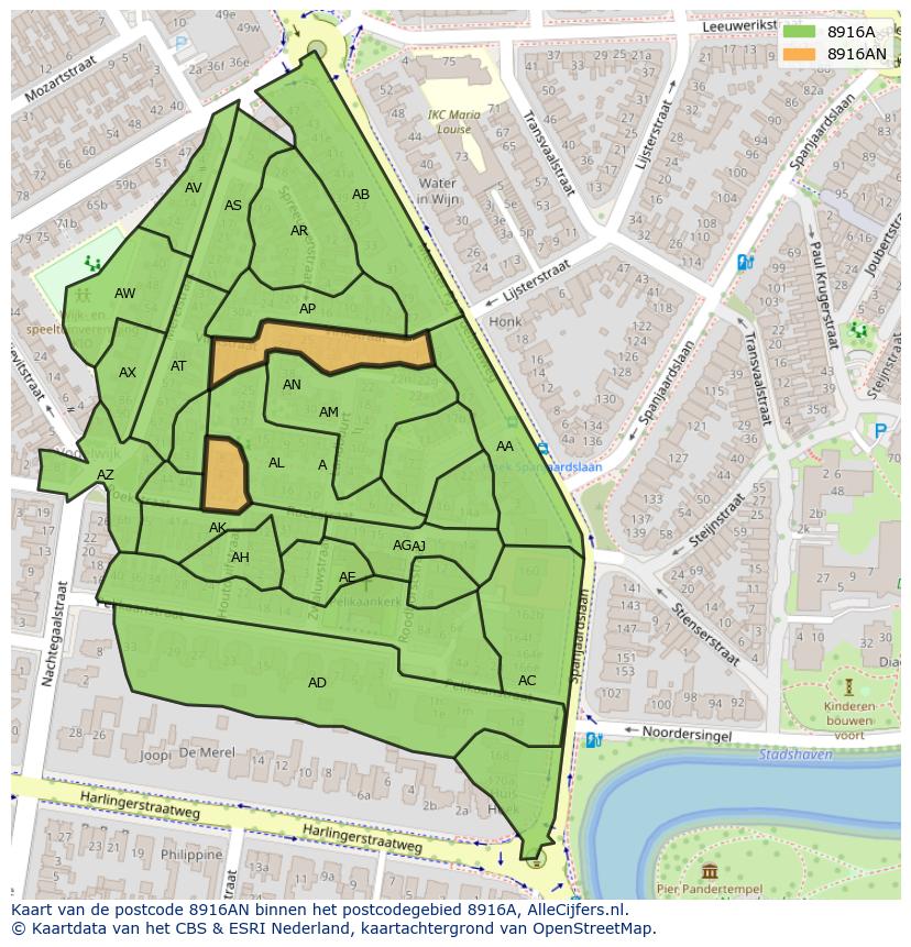 Afbeelding van het postcodegebied 8916 AN op de kaart.