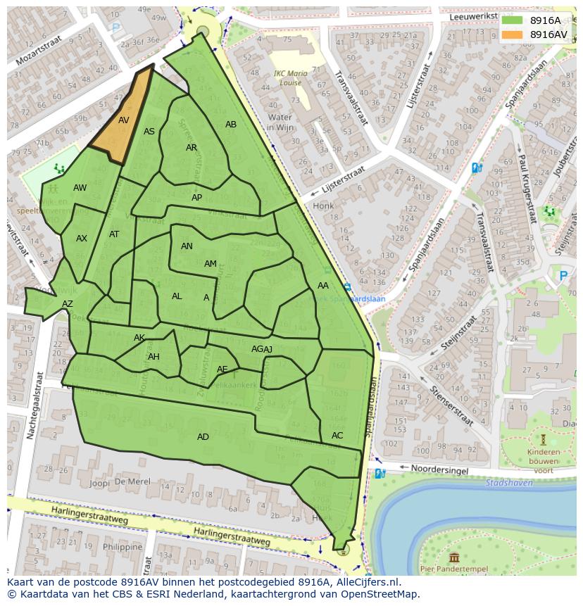Afbeelding van het postcodegebied 8916 AV op de kaart.
