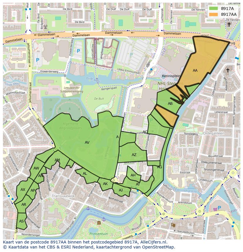 Afbeelding van het postcodegebied 8917 AA op de kaart.