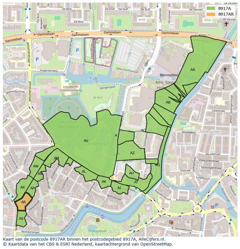 Afbeelding van het postcodegebied 8917 AR op de kaart.
