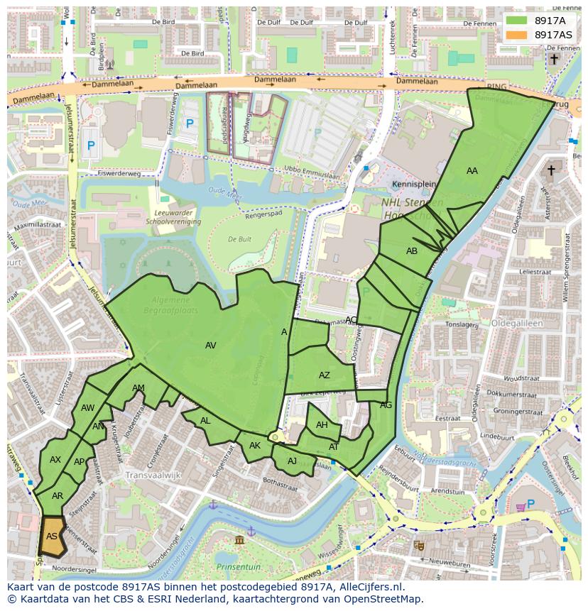 Afbeelding van het postcodegebied 8917 AS op de kaart.
