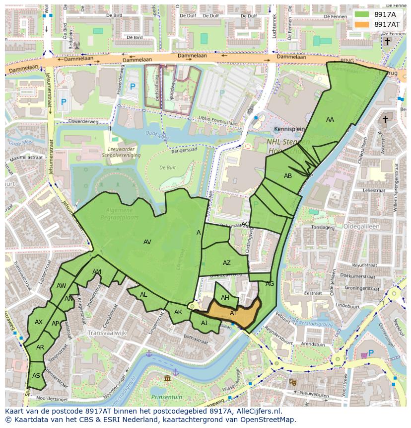 Afbeelding van het postcodegebied 8917 AT op de kaart.