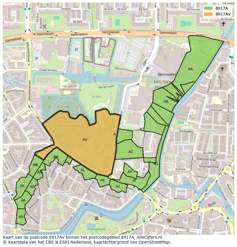 Afbeelding van het postcodegebied 8917 AV op de kaart.