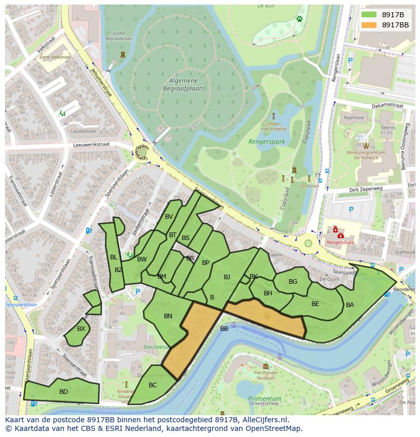 Afbeelding van het postcodegebied 8917 BB op de kaart.
