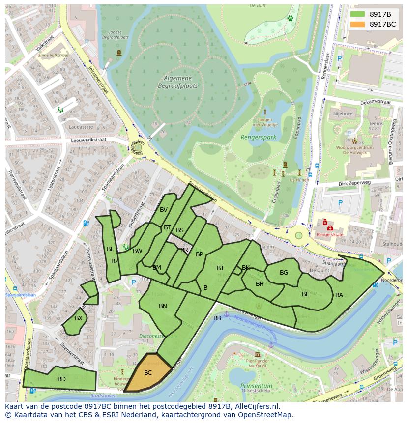 Afbeelding van het postcodegebied 8917 BC op de kaart.