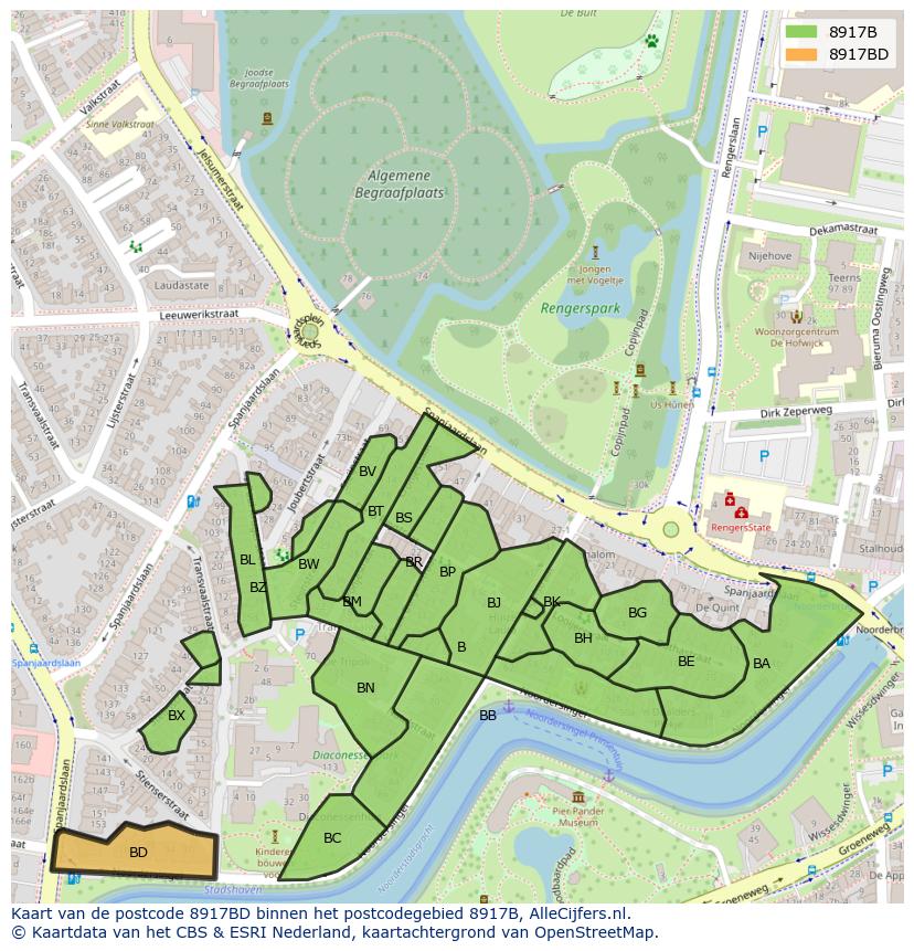 Afbeelding van het postcodegebied 8917 BD op de kaart.