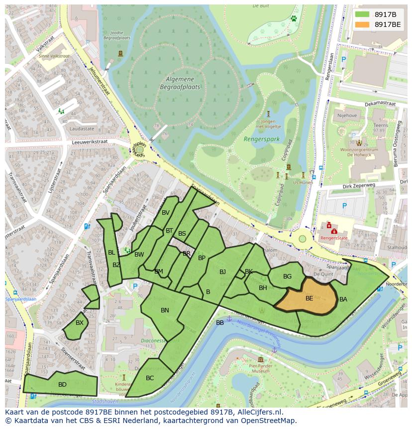 Afbeelding van het postcodegebied 8917 BE op de kaart.