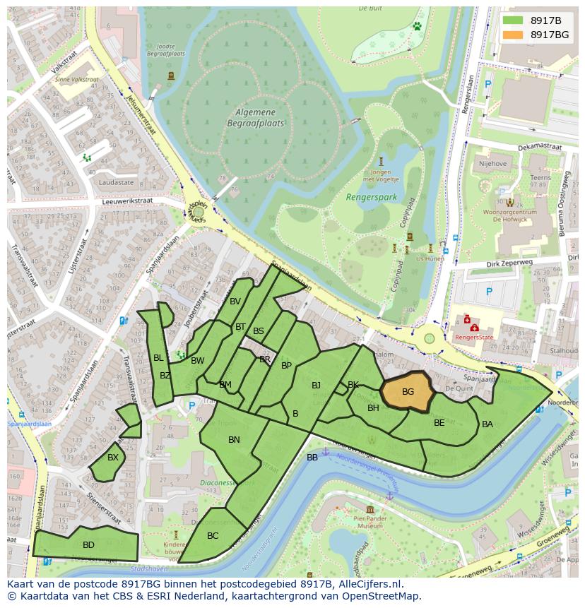 Afbeelding van het postcodegebied 8917 BG op de kaart.