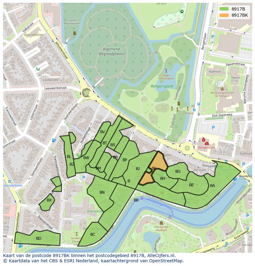Afbeelding van het postcodegebied 8917 BK op de kaart.