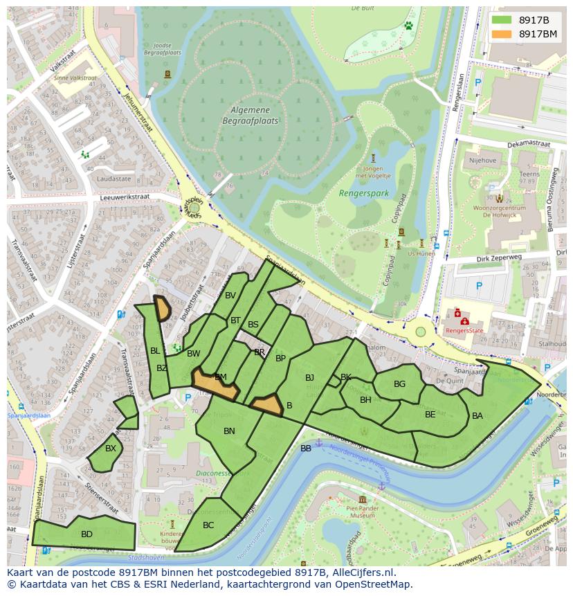 Afbeelding van het postcodegebied 8917 BM op de kaart.